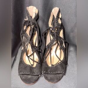 Kaari Blue Black Lace-Up Heels